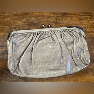 Express Metallic Silver Gathered Kisslock Clutch